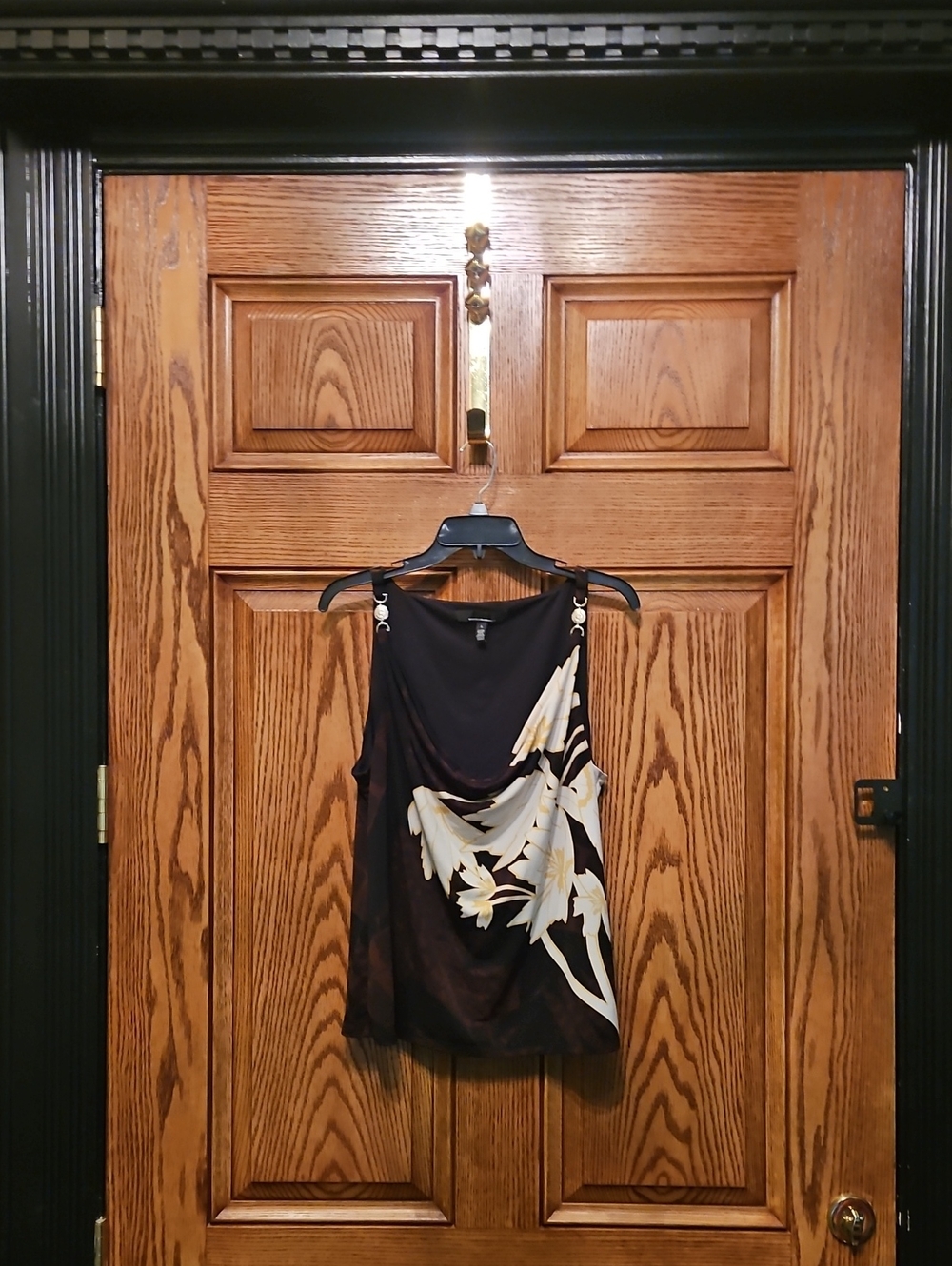 White House Black Market Black Camisole with Cream Floral Print